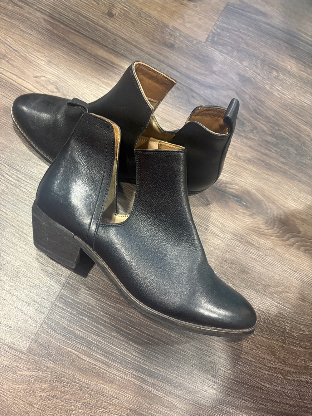 Women's Black Cutout Leather Ankle Booties